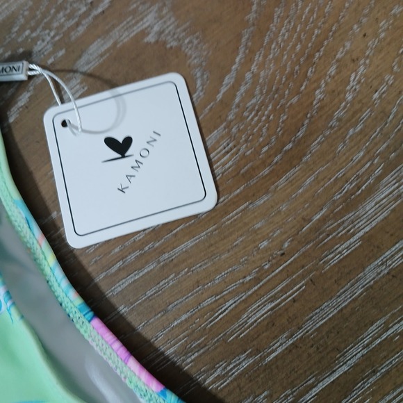 NWT Kamoni Bikini Green Floral Print Scoop Neck Bowknot Front   Sz L - Picture 12 of 14